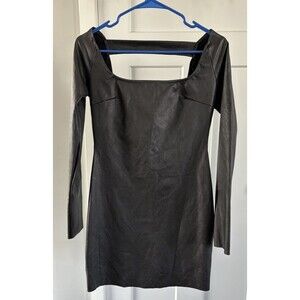 Naked Wardrobe Faux Leather Black Mini Dress Size M New Long Sleeve Right
